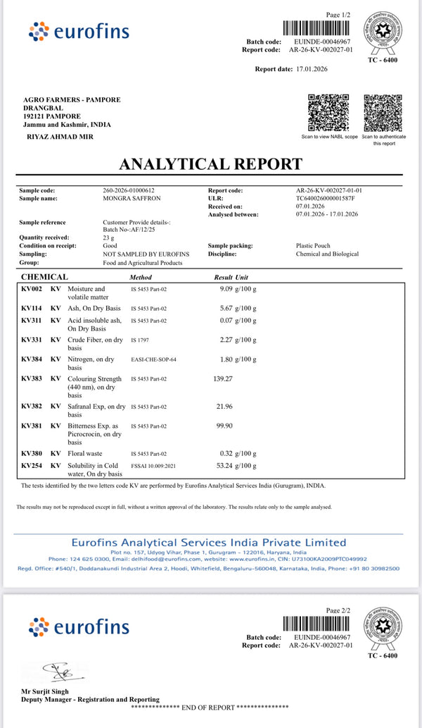 Eurofins  lab Purity Test Report