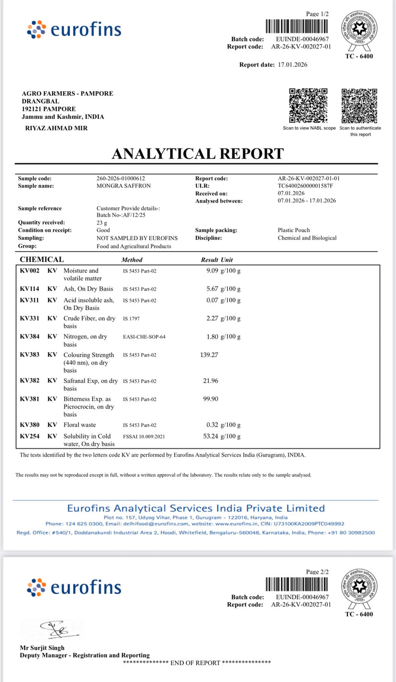 EUROFINS LAB PURITY TEST REPORT