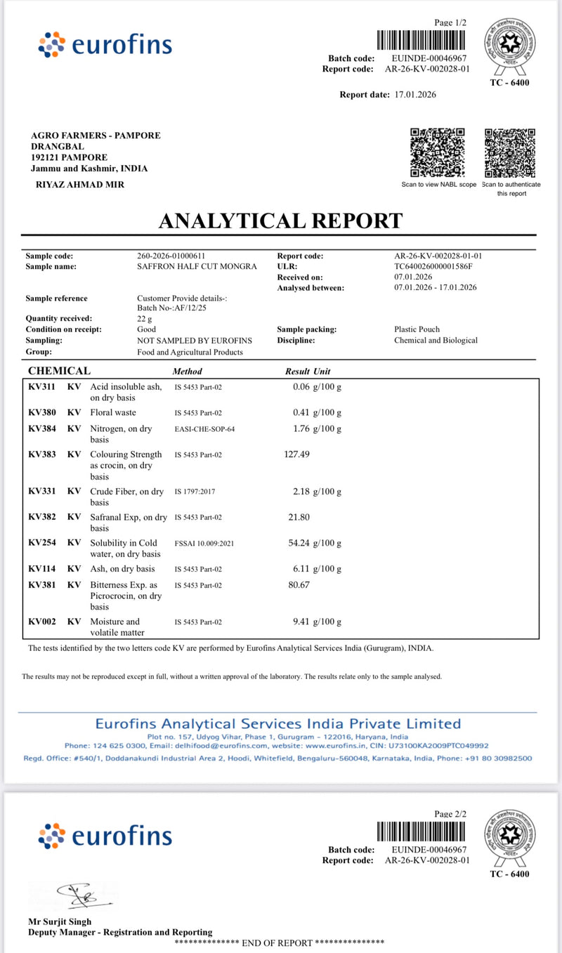 EUROFINS LAB TEST KASHMIRI MONGRA AUTHETICITY REPORT AND QUALITY.