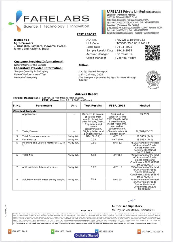 FARELABS TEST REPORT AS PER ISO 3632 STANDARDS.